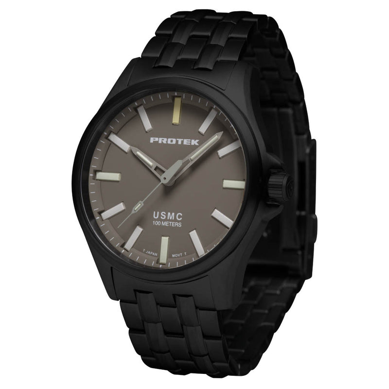 Protek IP Black Titanium Field Watch 3100 USMC Series with Tritium T100 Tubes #PT3106BR
