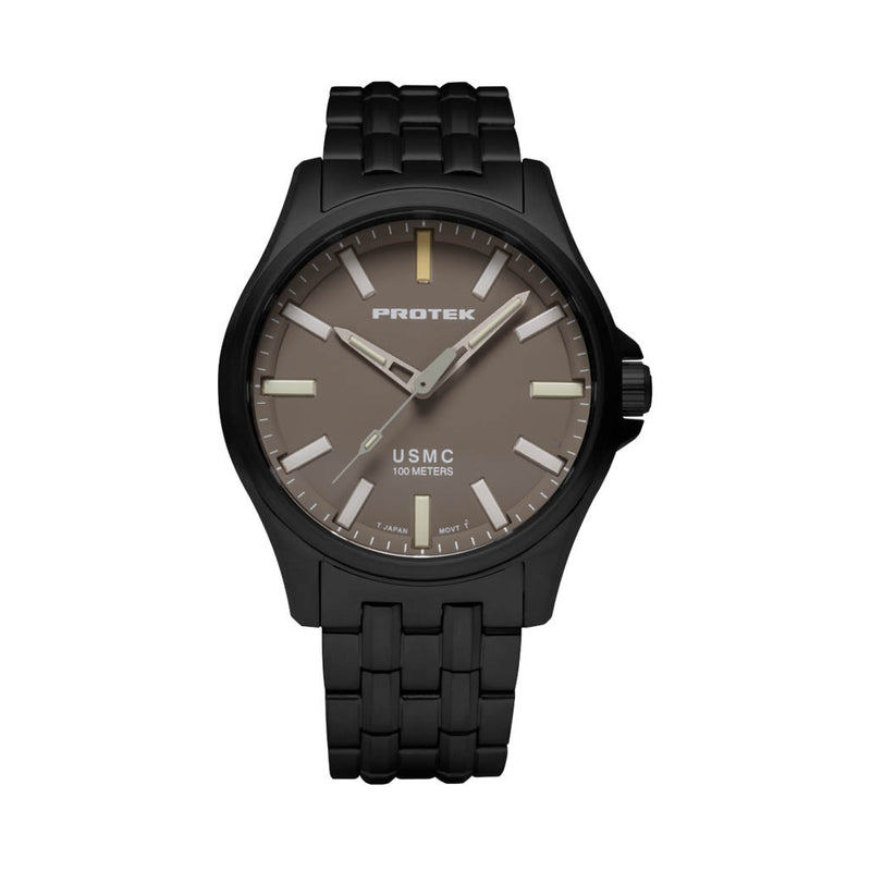 Protek IP Black Titanium Field Watch 3100 USMC Series with Tritium T100 Tubes #PT3106BR