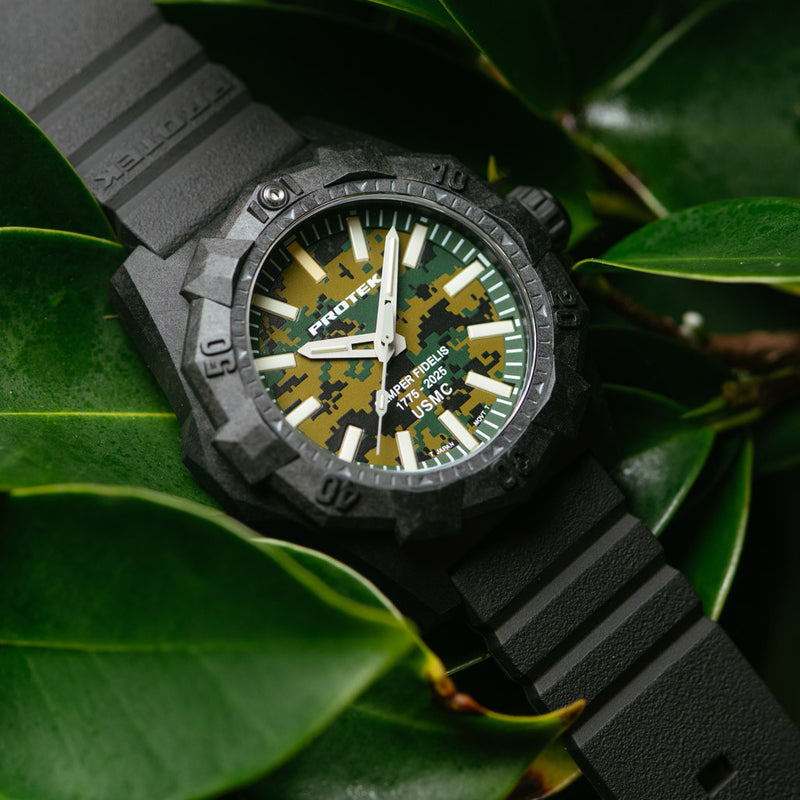 ProTek Aggressor Carbon USMC 250th Anniversary Watch with Green Camo Dial #PT4105SFC