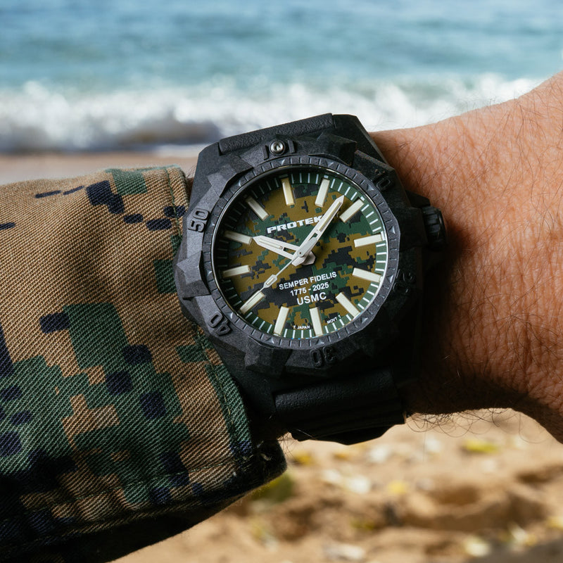 ProTek Aggressor Carbon USMC 250th Anniversary Watch with Green Camo Dial #PT4105SFC
