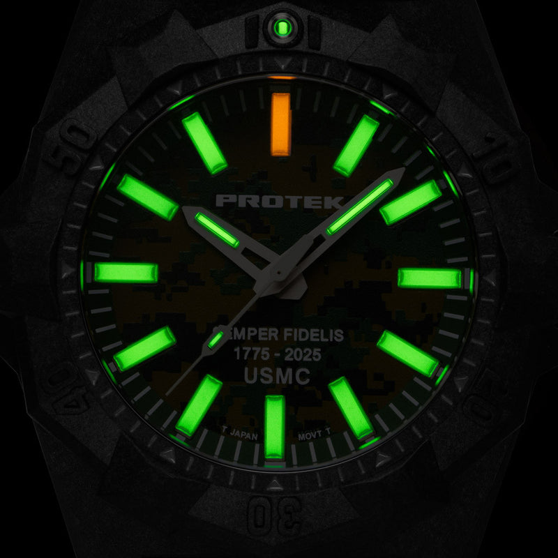 ProTek Aggressor Carbon USMC 250th Anniversary Watch with Green Camo Dial #PT4105SFC