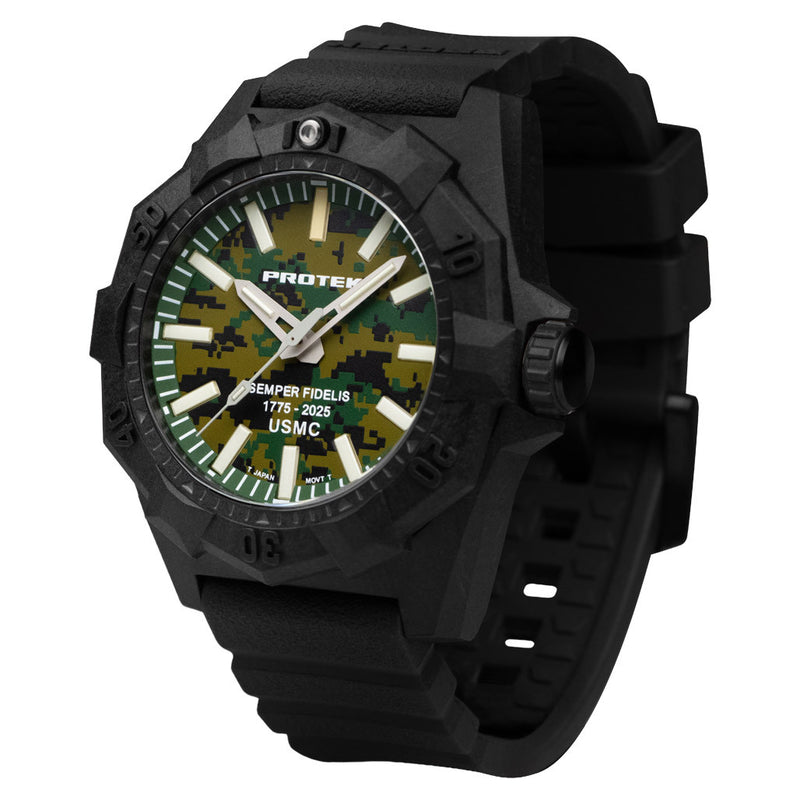 ProTek Aggressor Carbon USMC 250th Anniversary Watch with Green Camo Dial #PT4105SFC