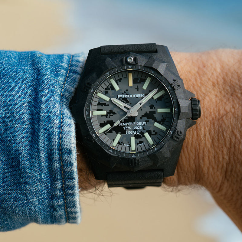 ProTek Aggressor Carbon USMC 250th Anniversary Watch with Grey Camo Dial #PT4109SFC