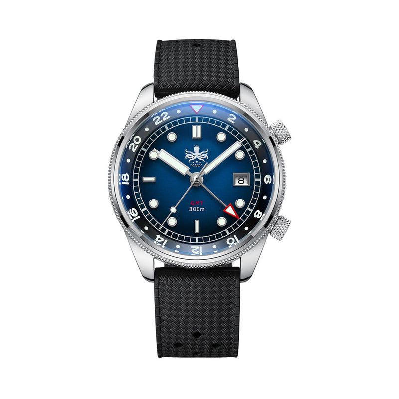PHOIBOS Eagle Ray 300-Meter Dual-Time GMT Dive Watch with Double Dome AR Sapphire Crystal #PX023B