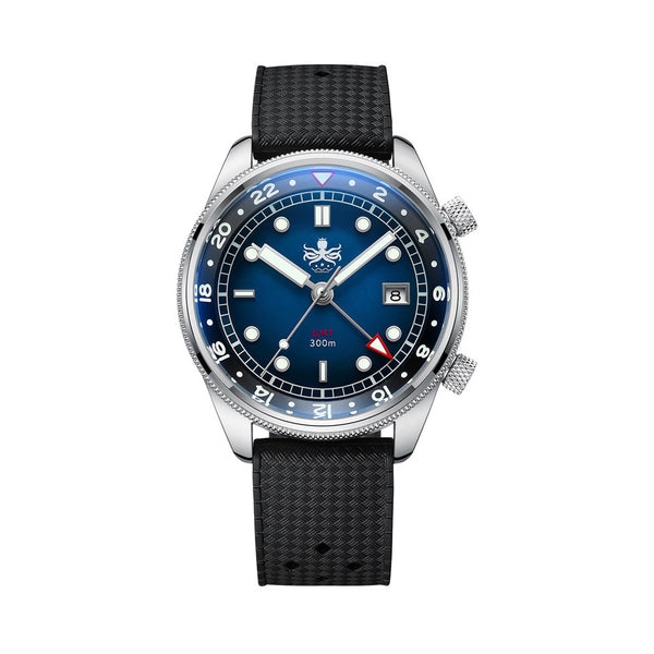 PHOIBOS Eagle Ray 300-Meter Dual-Time GMT Dive Watch with Double Dome AR Sapphire Crystal #PX023B