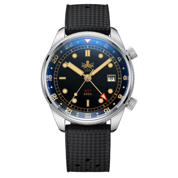 PHOIBOS Eagle Ray 300-Meter Dual-Time GMT Dive Watch with Double Dome AR Sapphire Crystal #PX023D