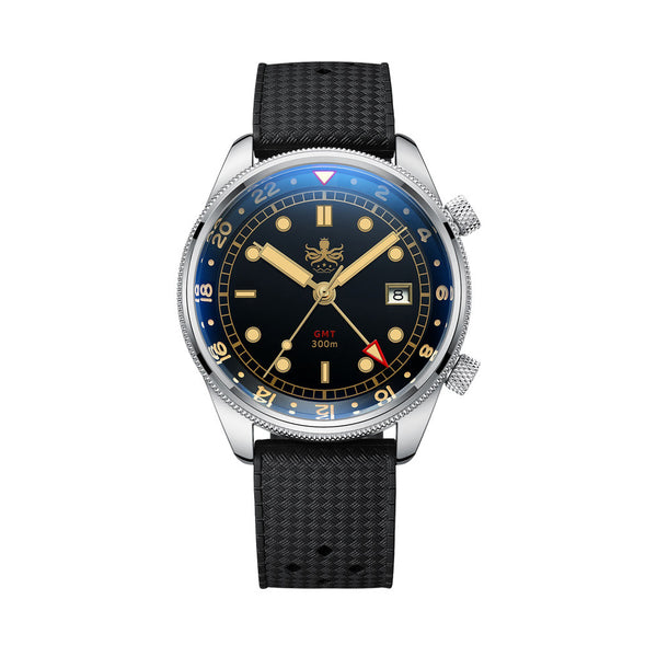 PHOIBOS Eagle Ray 300-Meter Dual-Time GMT Dive Watch with Double Dome AR Sapphire Crystal #PX023D