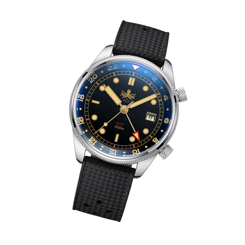 PHOIBOS Eagle Ray 300-Meter Dual-Time GMT Dive Watch with Double Dome AR Sapphire Crystal #PX023D