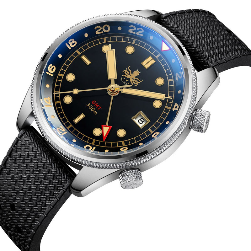 PHOIBOS Eagle Ray 300-Meter Dual-Time GMT Dive Watch with Double Dome AR Sapphire Crystal #PX023D