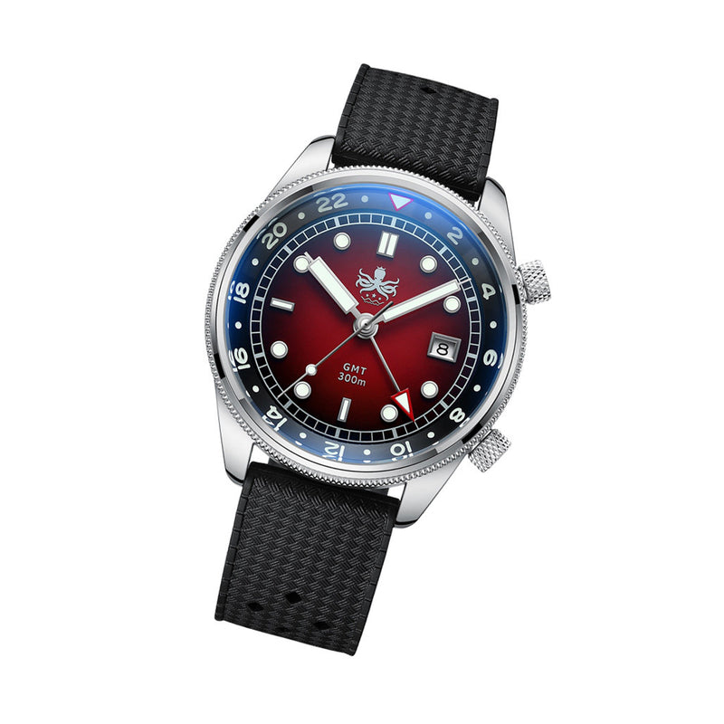 PHOIBOS Eagle Ray 300-Meter Dual-Time GMT Dive Watch with Double Dome AR Sapphire Crystal #PX023E