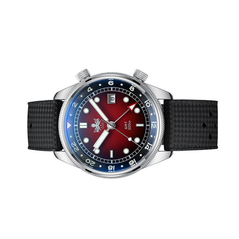 PHOIBOS Eagle Ray 300-Meter Dual-Time GMT Dive Watch with Double Dome AR Sapphire Crystal #PX023E