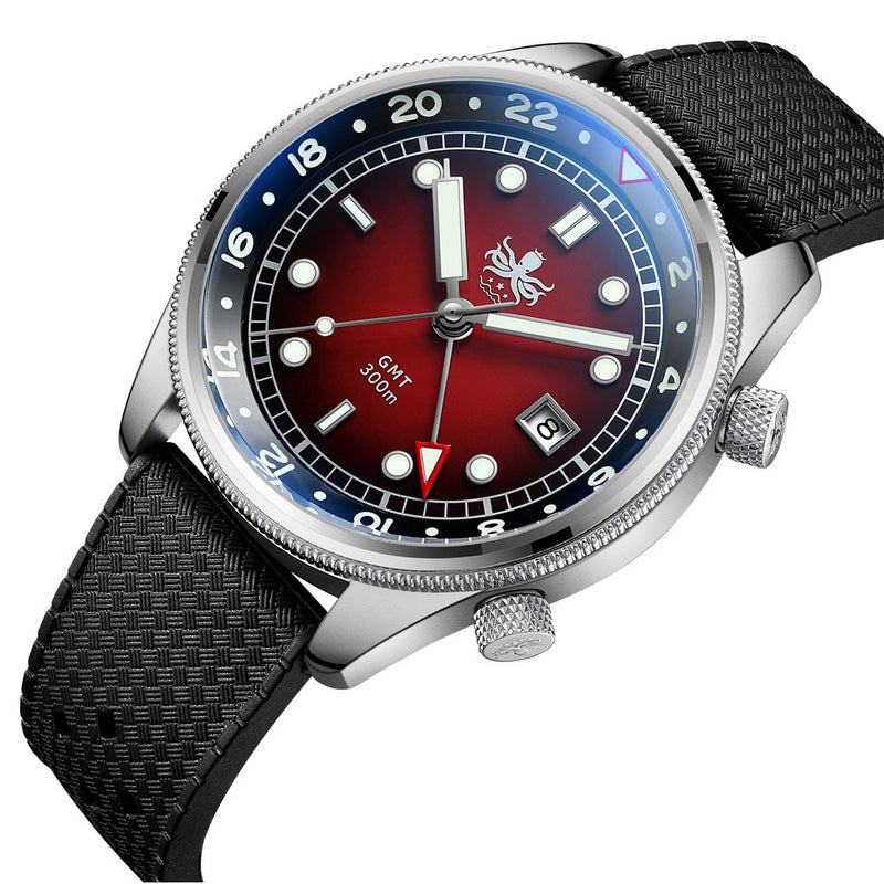 PHOIBOS Eagle Ray 300-Meter Dual-Time GMT Dive Watch with Double Dome AR Sapphire Crystal #PX023E