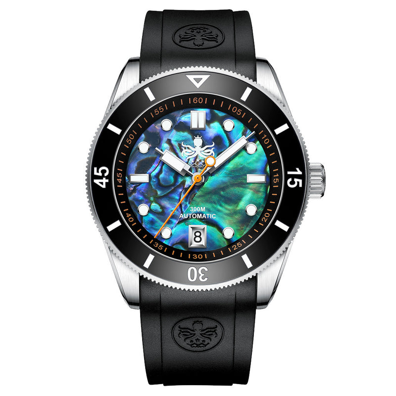 PHOIBOS Abalone Wave Master 300-Meter Automatic Dive Watch with Rubber Strap #PY010ER zoom