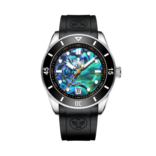 PHOIBOS Abalone Wave Master 300-Meter Automatic Dive Watch with Rubber Strap #PY010ER
