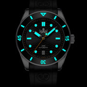 PHOIBOS Abalone Wave Master 300-Meter Automatic Dive Watch with Rubber Strap #PY010ER lume