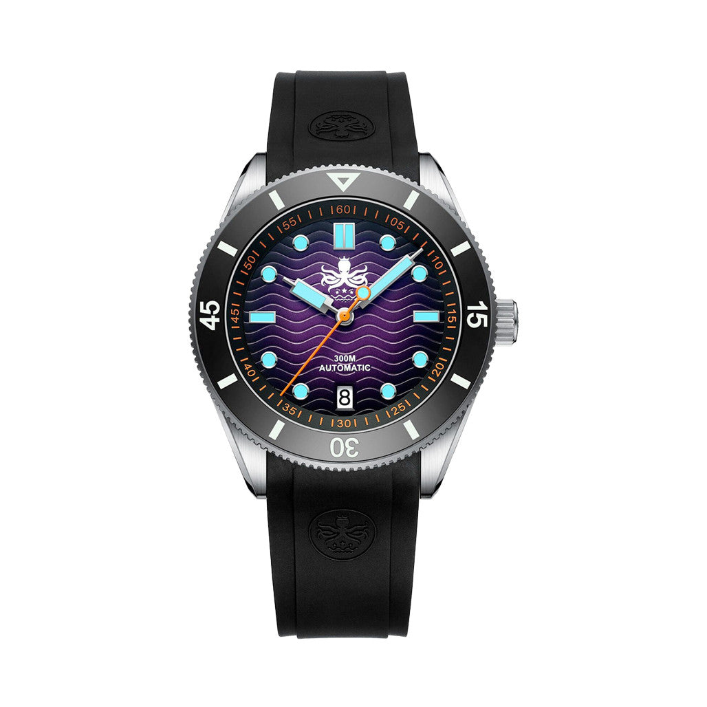 PHOIBOS Purple Dial Wave Master Automatic Dive Watch with Rubber