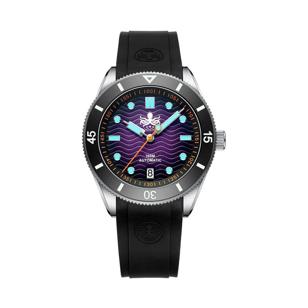PHOIBOS Purple Dial Wave Master Automatic Dive Watch with Rubber Strap #PY010HR