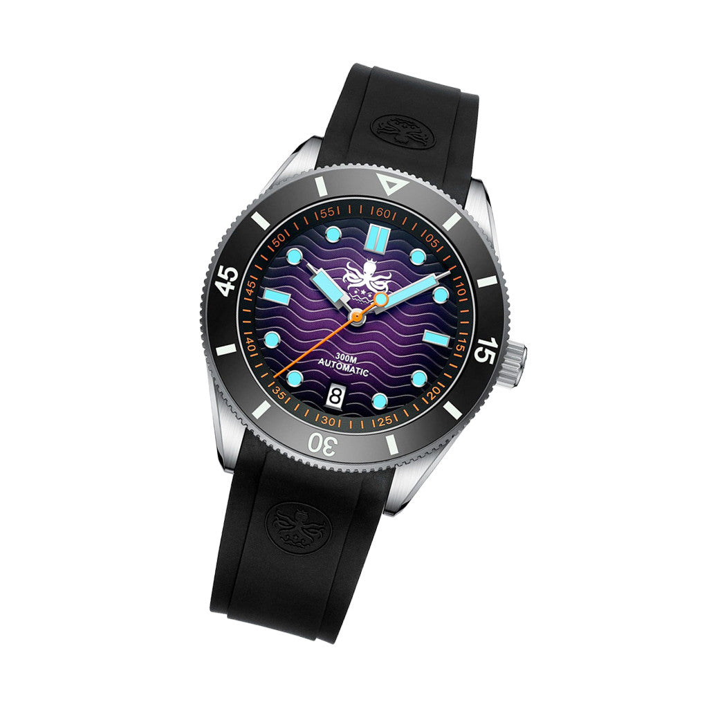 PHOIBOS Purple Dial Wave Master Automatic Dive Watch with Rubber