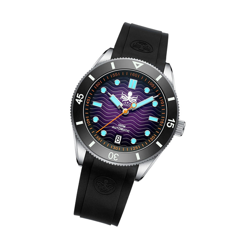 PHOIBOS Purple Dial Wave Master Automatic Dive Watch with Rubber Strap #PY010HR