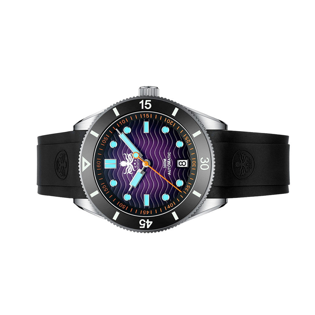 PHOIBOS Purple Dial Wave Master Automatic Dive Watch with Rubber