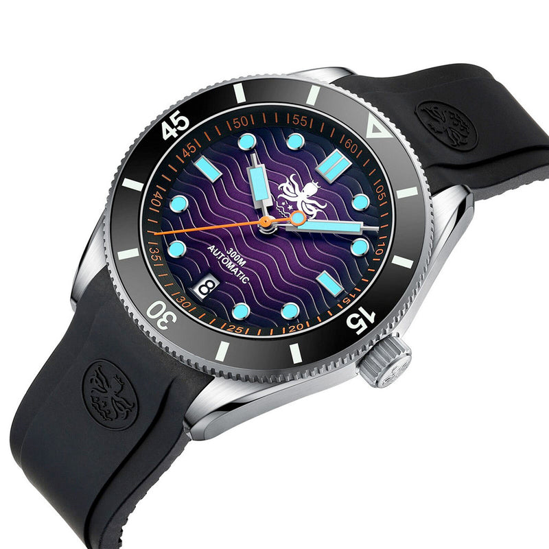 PHOIBOS Purple Dial Wave Master Automatic Dive Watch with Rubber Strap #PY010HR