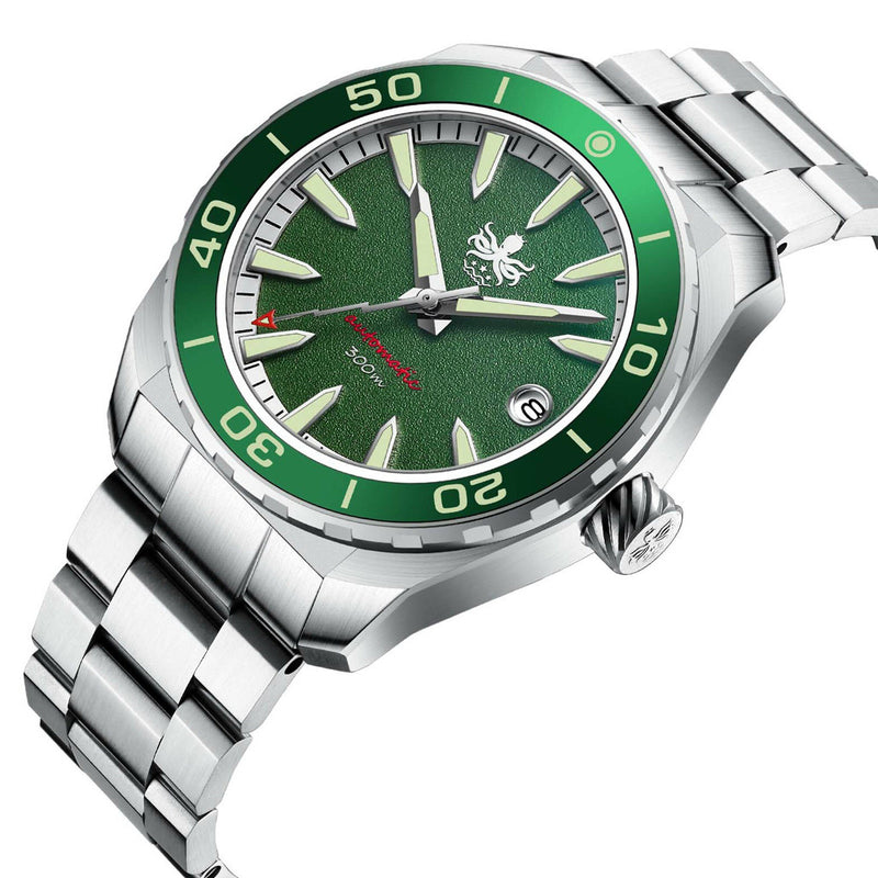 Phoibos Proteus 300M Automatic Diver with Green Dial #PY024A angle