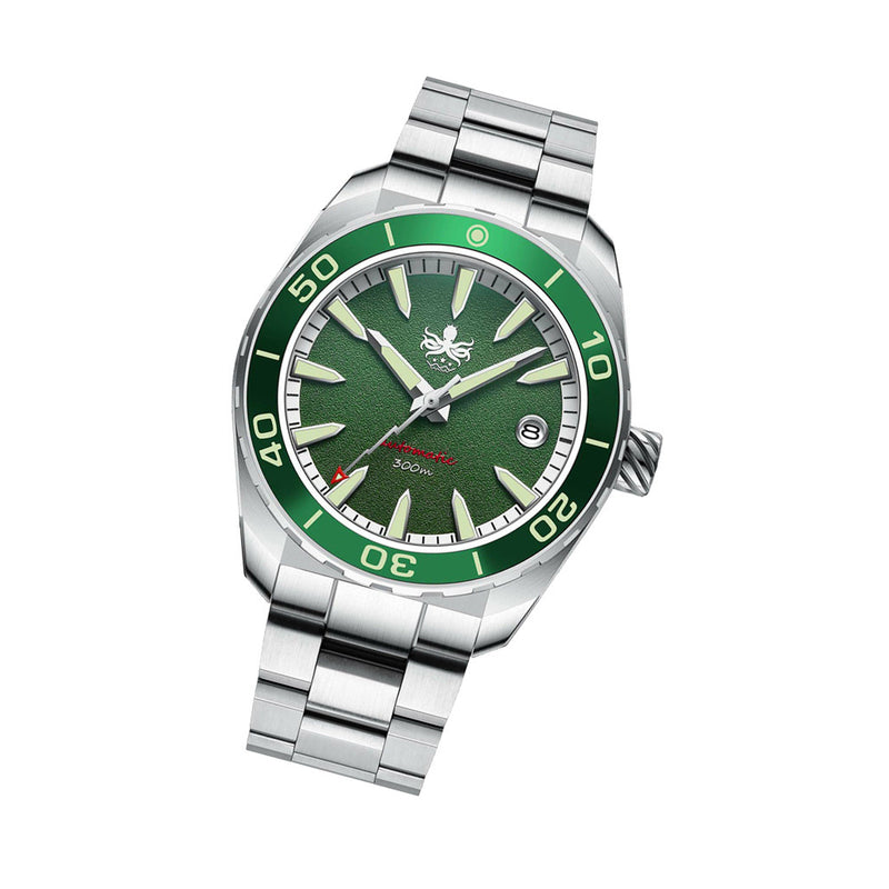 Phoibos Proteus 300M Automatic Diver with Green Dial #PY024A tilt