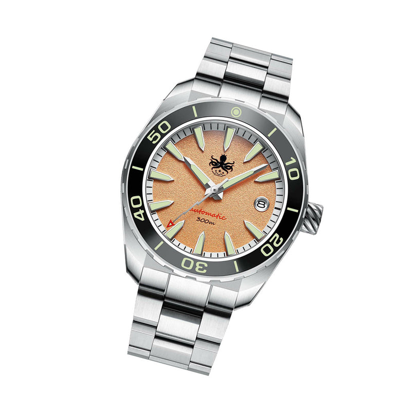 Phoibos Proteus 300M Automatic Diver with Salmon Dial #PY024G tilt