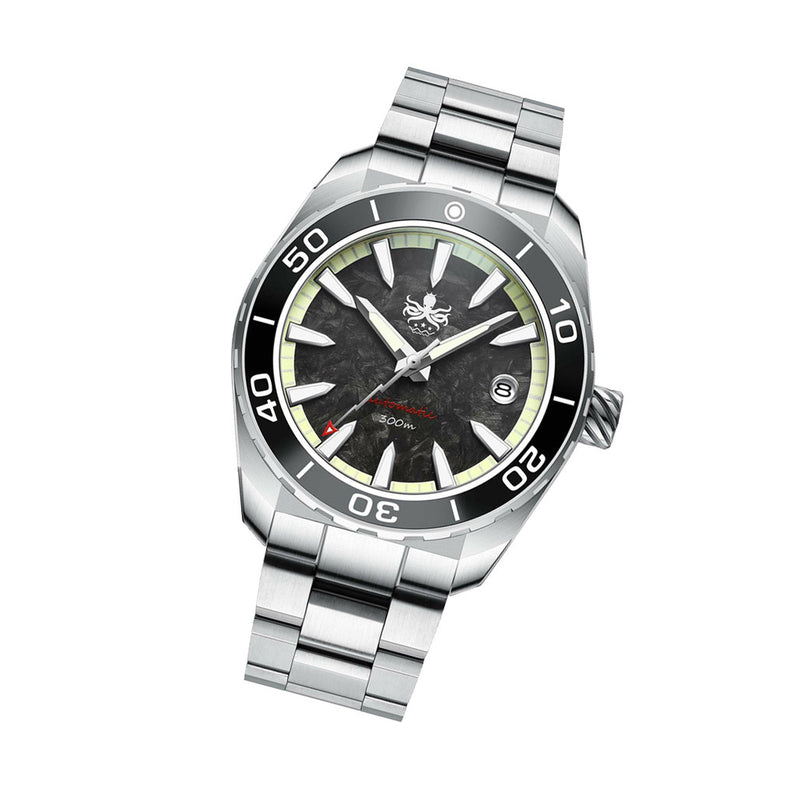 Phoibos Proteus 300M Automatic Diver with Black Carbon Forged Dial #PY024H tilt