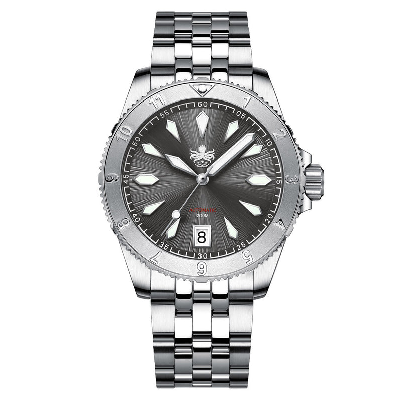 PHOIBOS Grey Voyager 2.0 Automatic Dive Watch with Double Dome AR Sapphire Crystal #PY026E