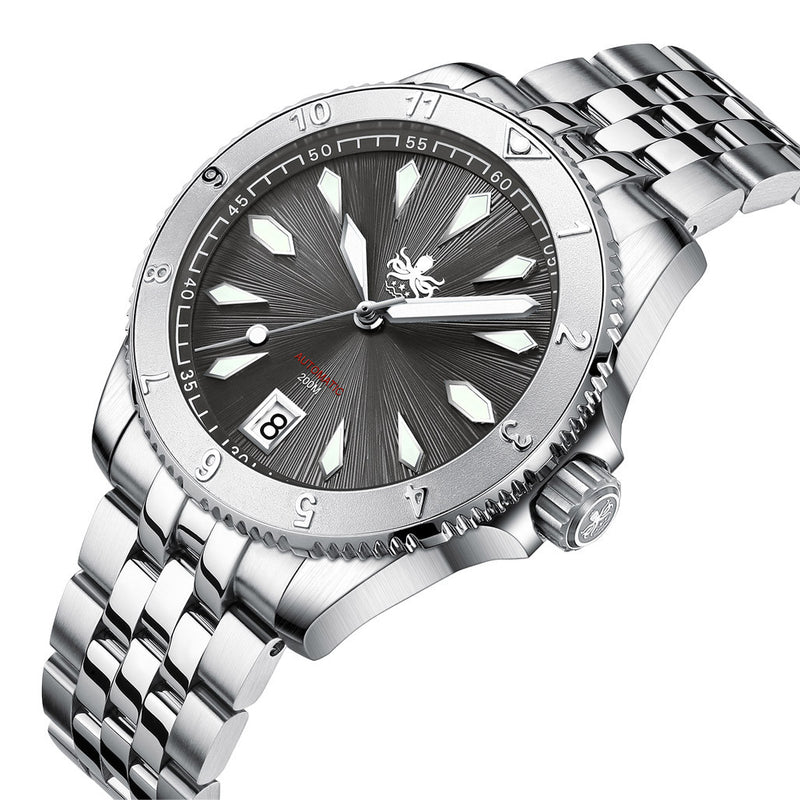 PHOIBOS Grey Voyager 2.0 Automatic Dive Watch with Double Dome AR Sapphire Crystal #PY026E
