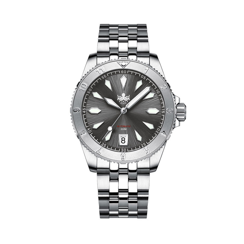 PHOIBOS Grey Voyager 2.0 Automatic Dive Watch with Double Dome AR Sapphire Crystal #PY026E