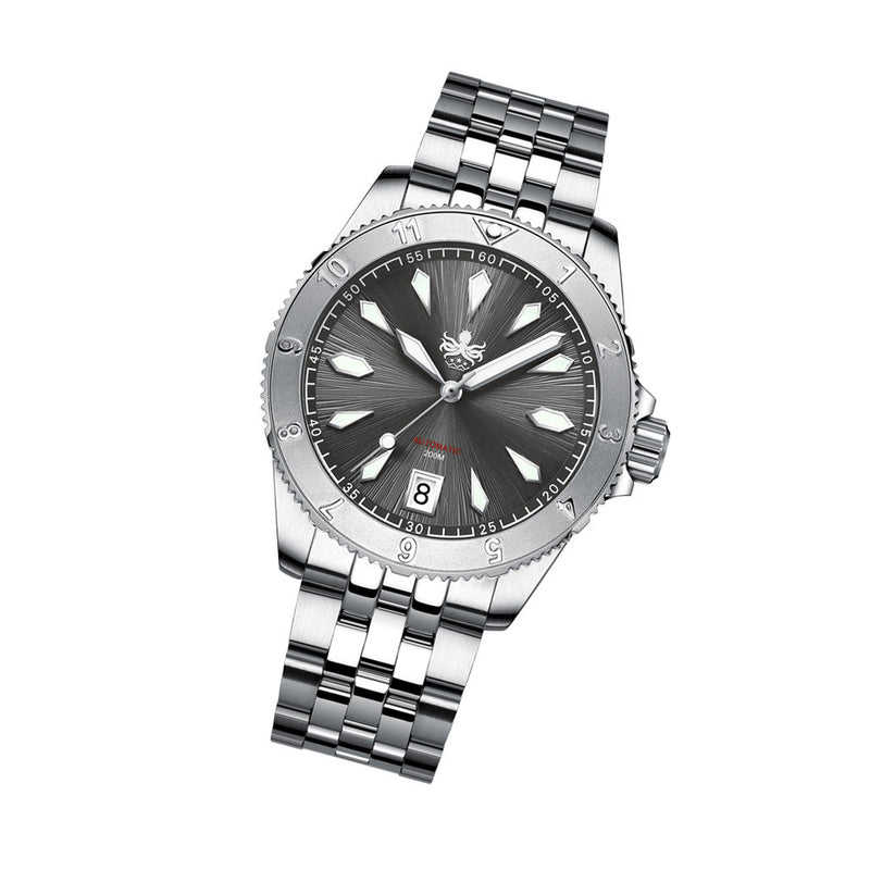 PHOIBOS Grey Voyager 2.0 Automatic Dive Watch with Double Dome AR Sapphire Crystal #PY026E