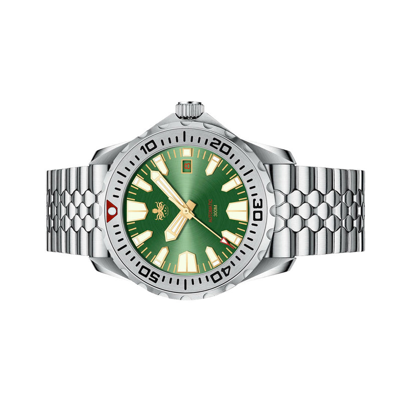 Phoibos Kraken 300 Meter Automatic Dive Watch with Sunray Green Dial #PY033A Side