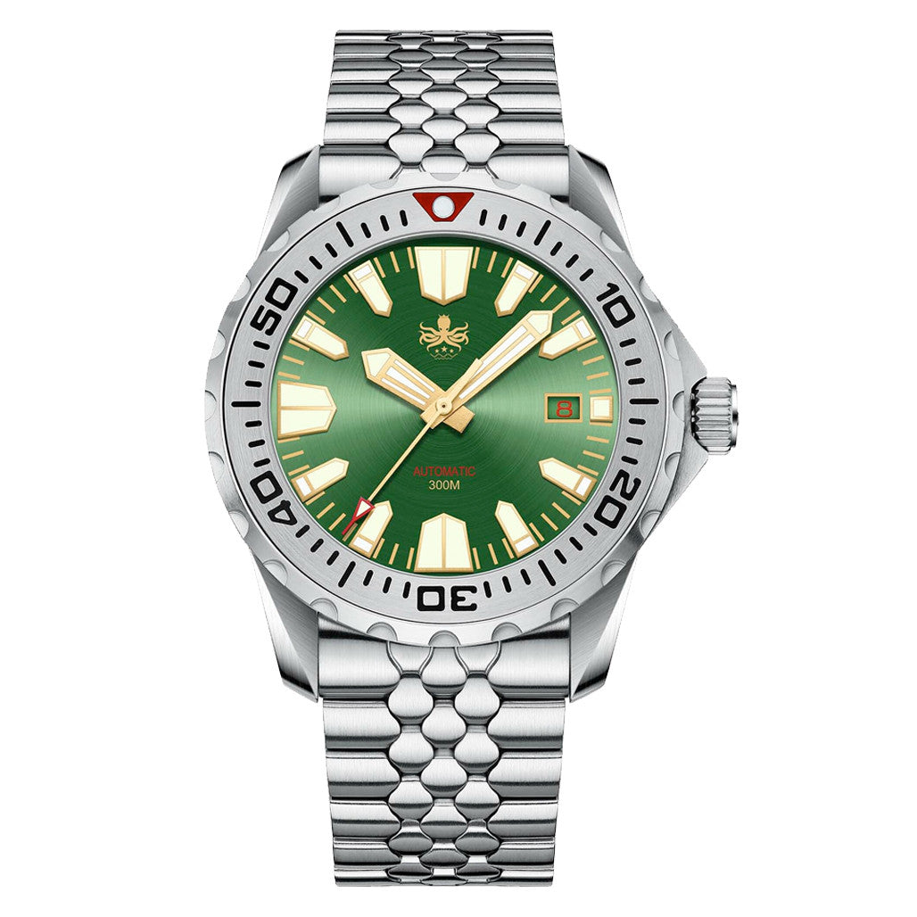 ラピスパイワン③ Phoibos Kraken 300 Meter Automatic Dive Watch with Sunray Green