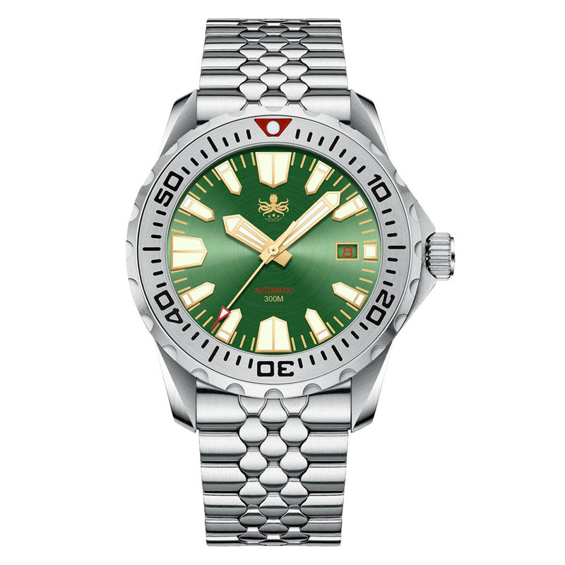Phoibos Kraken 300 Meter Automatic Dive Watch with Sunray Green Dial #PY033A Zoom