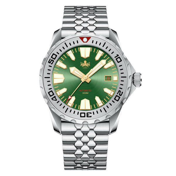 Phoibos Kraken 300 Meter Automatic Dive Watch with Sunray Green Dial #PY033A Zoom
