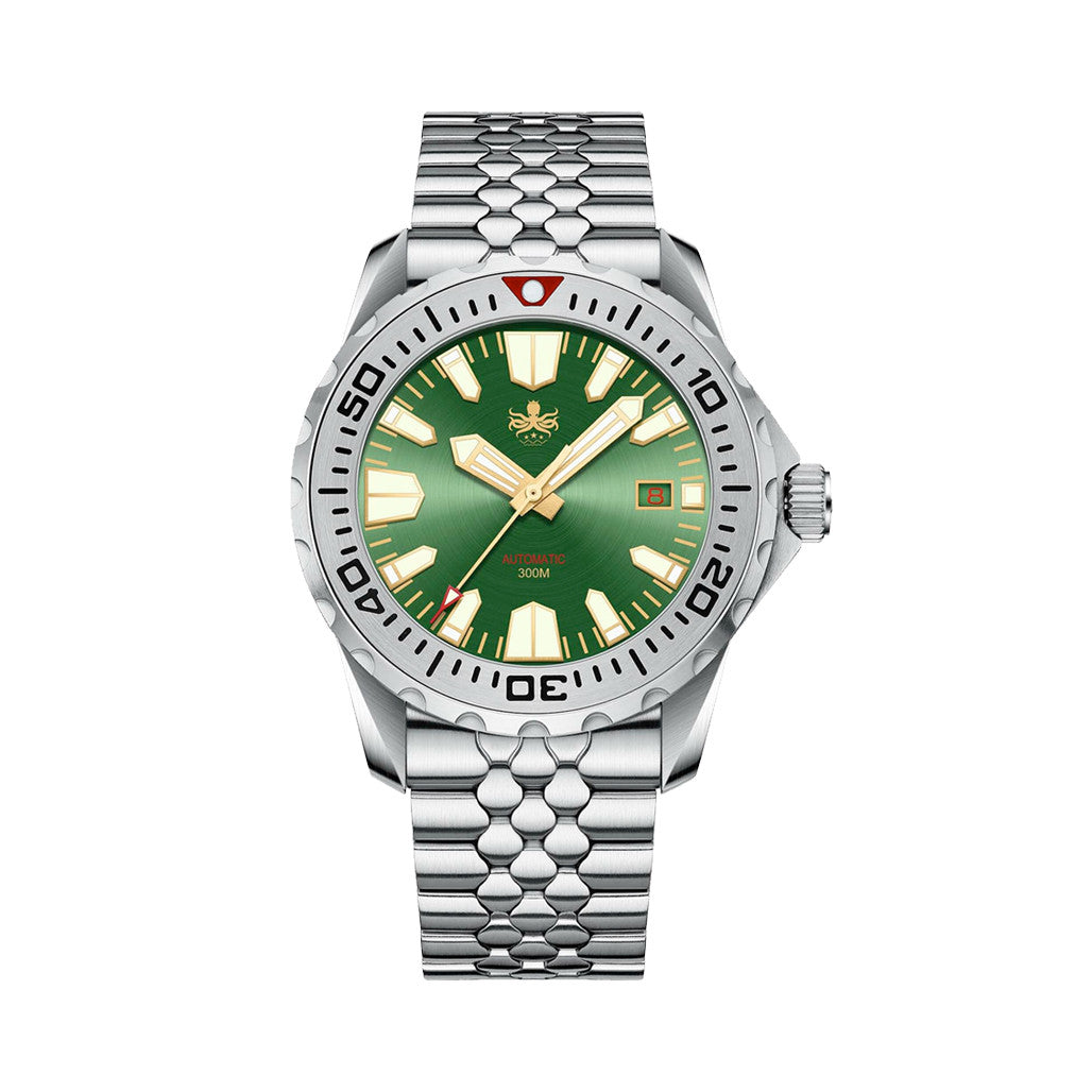 ヘビお　DAY7 Phoibos Kraken 300 Meter Automatic Dive Watch with Sunray Green