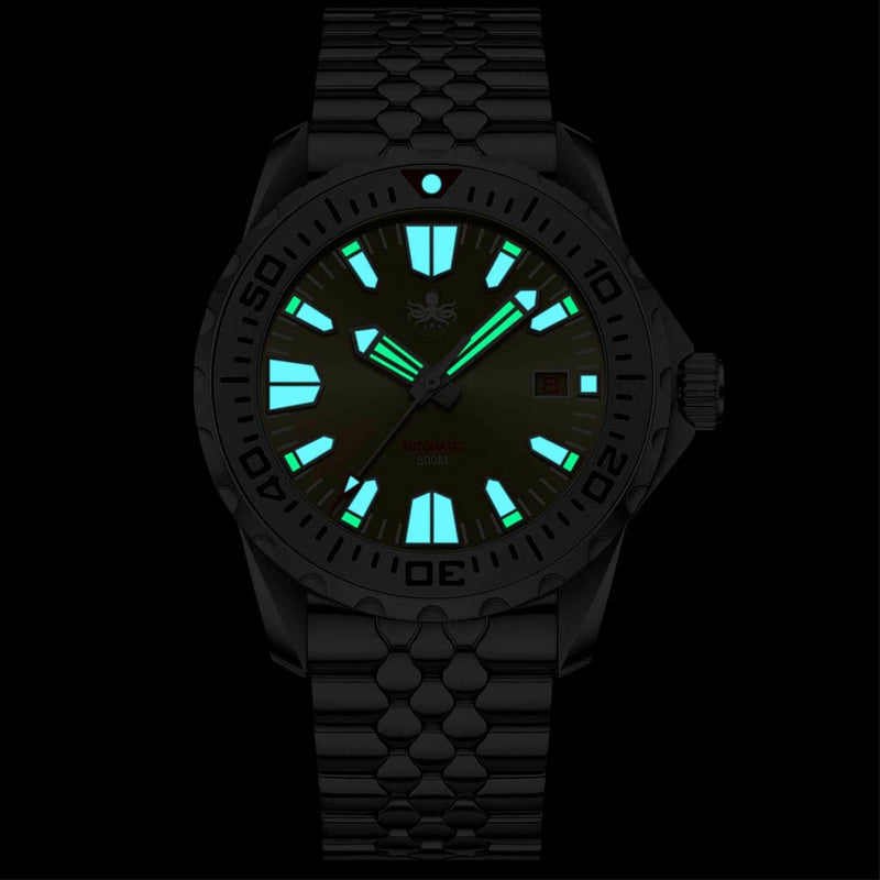 Phoibos Kraken 300 Meter Automatic Dive Watch with Sunray Blue Dial #PY033B Lume