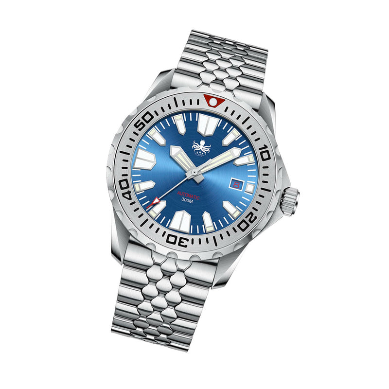 Phoibos Kraken 300 Meter Automatic Dive Watch with Sunray Blue Dial #PY033B Tilt