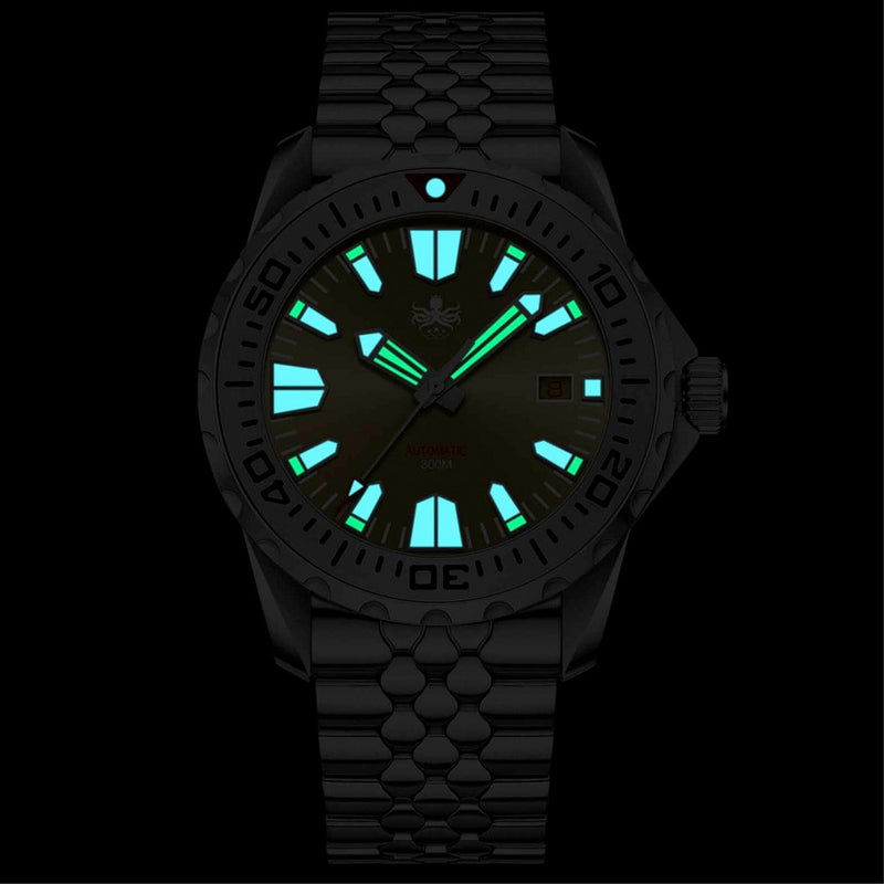 Phoibos Kraken 300 Meter Automatic Dive Watch with Black & Silver Dial #PY033C Lume
