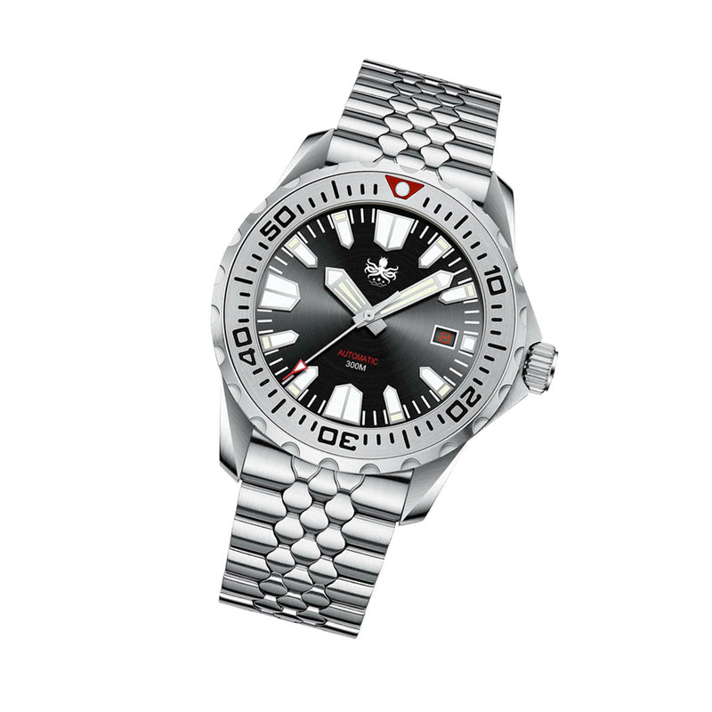 Phoibos Kraken 300 Meter Automatic Dive Watch with Black & Silver Dial #PY033C Tilt