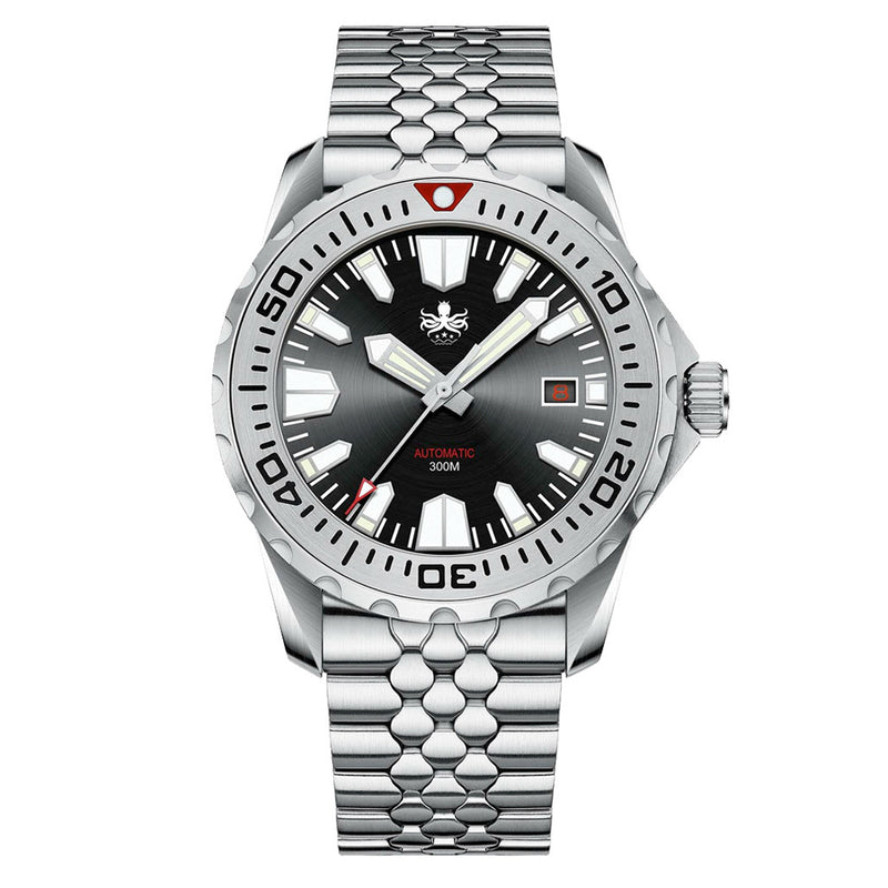 Phoibos Kraken 300 Meter Automatic Dive Watch with Black & Silver Dial #PY033C Zoom