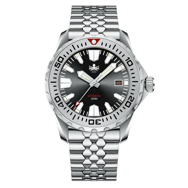 Phoibos Kraken 300 Meter Automatic Dive Watch with Black & Silver Dial #PY033C Zoom