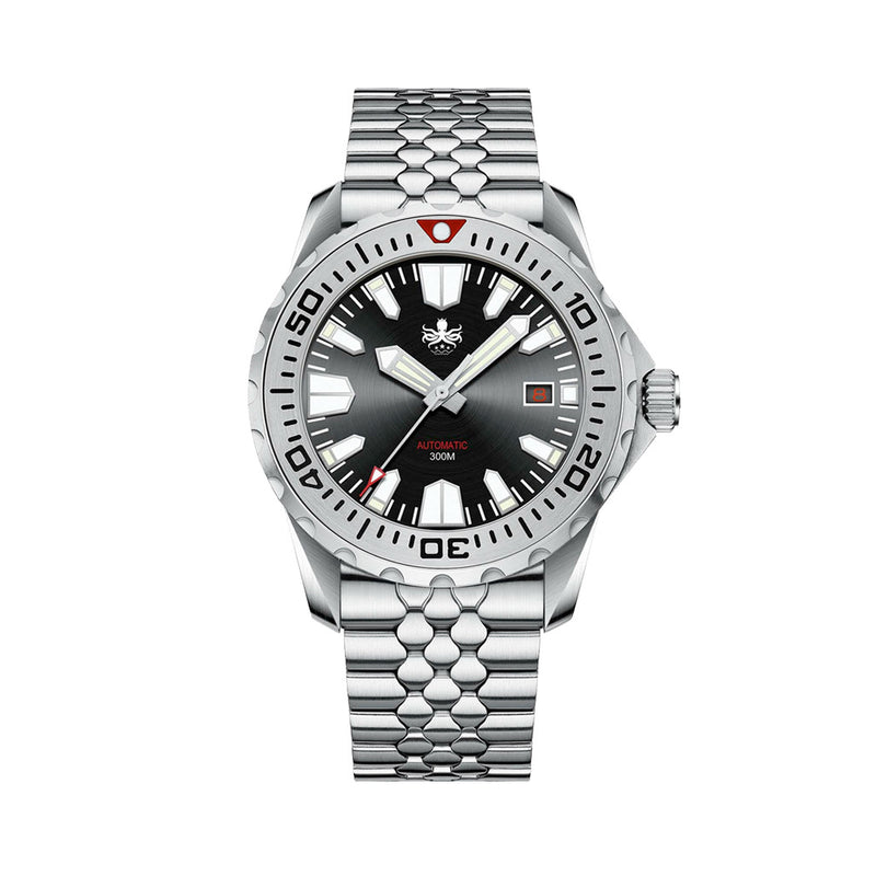 Phoibos Kraken 300 Meter Automatic Dive Watch with Black & Silver Dial #PY033C