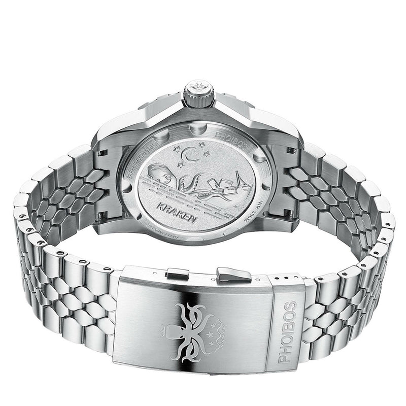 Phoibos Kraken 300 Meter Automatic Dive Watch with Sunray Black and Gold Dial #PY033D Back