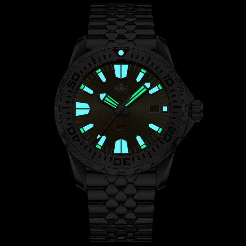 Phoibos Kraken 300 Meter Automatic Dive Watch with Sunray Champagne Dial #PY033E Lume