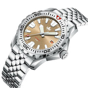 Phoibos Kraken 300 Meter Automatic Dive Watch with Sunray Champagne Dial #PY033E Tilted View