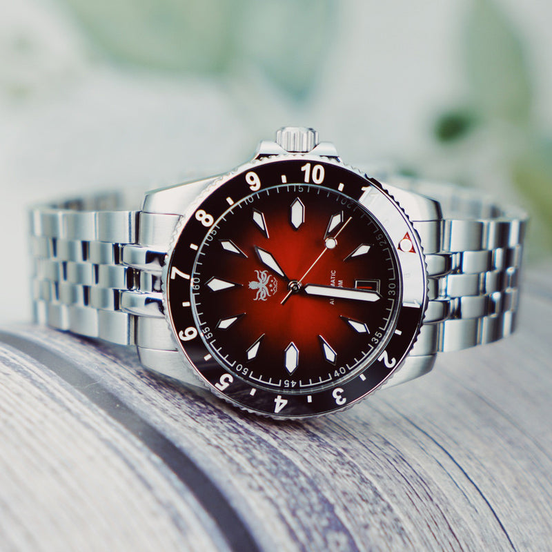 Phoibos Voyager Automatic Dive Watch with Ombre Red Dial #PY035D Lifestyle