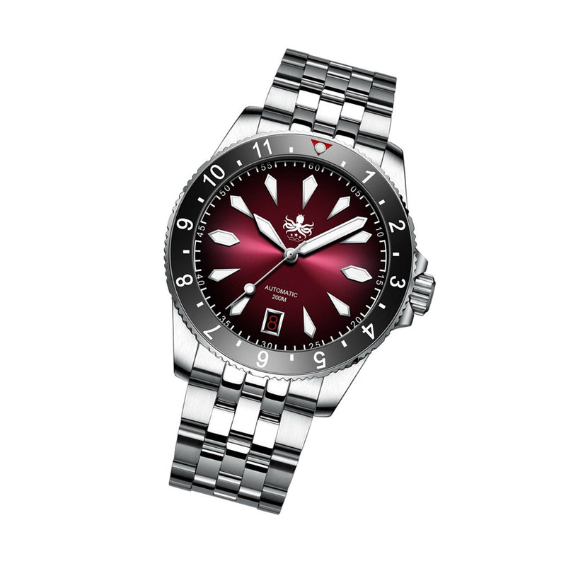 Phoibos Voyager Automatic Dive Watch with Ombre Red Dial #PY035D tilt